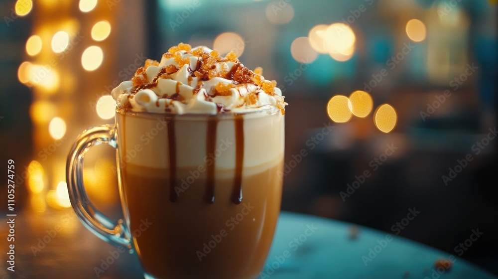 Butterscotch latte with caramelized sugar topping, cozy modern coffee shop background Butterscotch latte with caramelized sugar topping, cozy modern coffee shop background