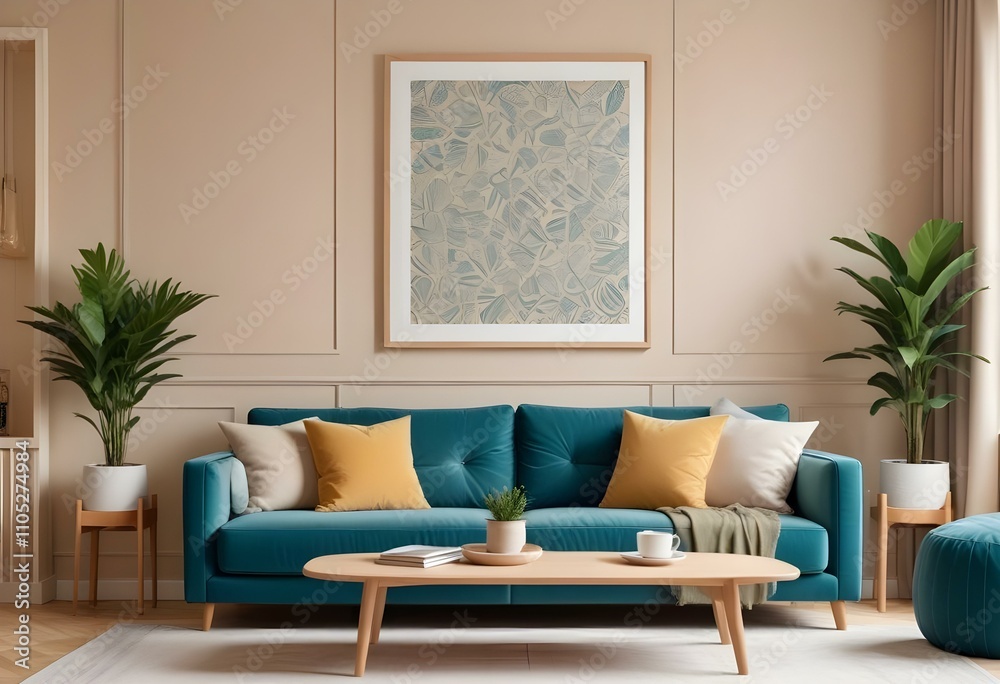 Photo modern style interior room 3d illustration with doodle abstract pattern Photo modern style interior room 3d illustration with doodle abstract pattern