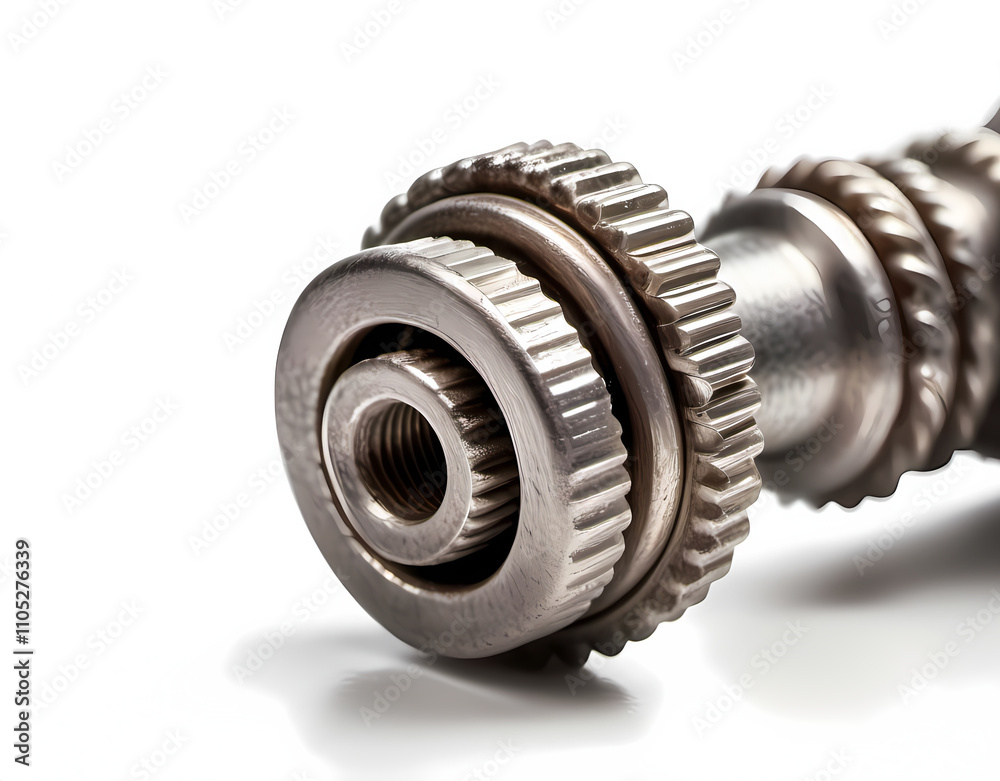 Closeup of a grape press screw mechanism on a plain white background. Generative AI Closeup of a grape press screw mechanism on a plain white background. Generative AI