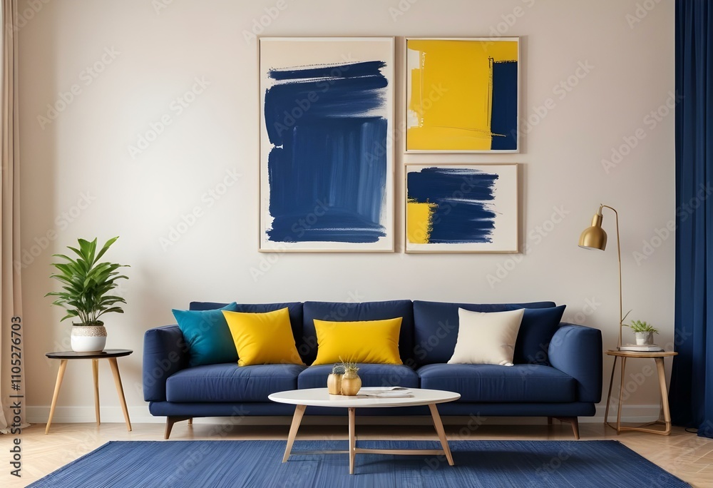 Photo modern style interior room 3d illustration with doodle abstract pattern Photo modern style interior room 3d illustration with doodle abstract pattern
