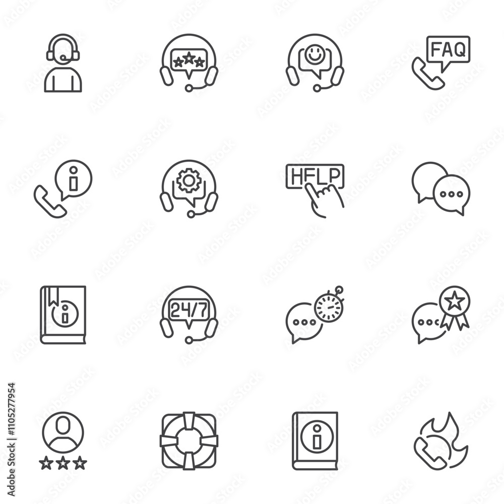 Customer service line icons set Customer service line icons set
