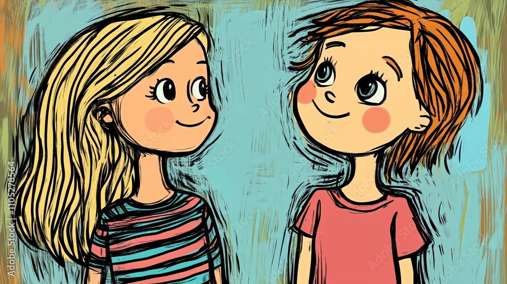 Whimsical children with cheerful expressions in artistic style Whimsical children with cheerful expressions in artistic style
