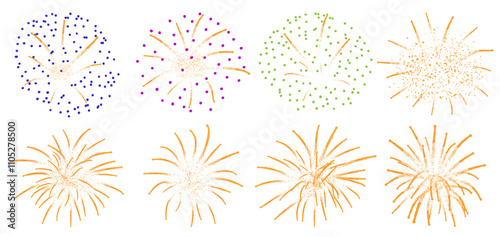 Beautiful fireworks with shining sparks, set. Vector illustration