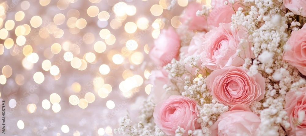 Fototapeta premium Romantic Pink Roses Bouquet on a Sparkling Background Perfect for Love, Weddings, and Anniversaries