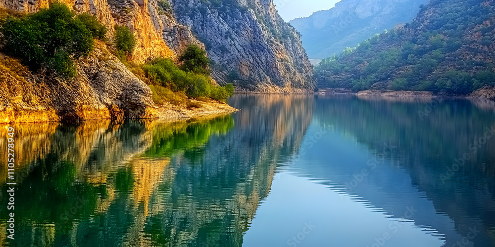 Obraz premium Serene Mountain Lake Reflection: A Breathtaking Panorama