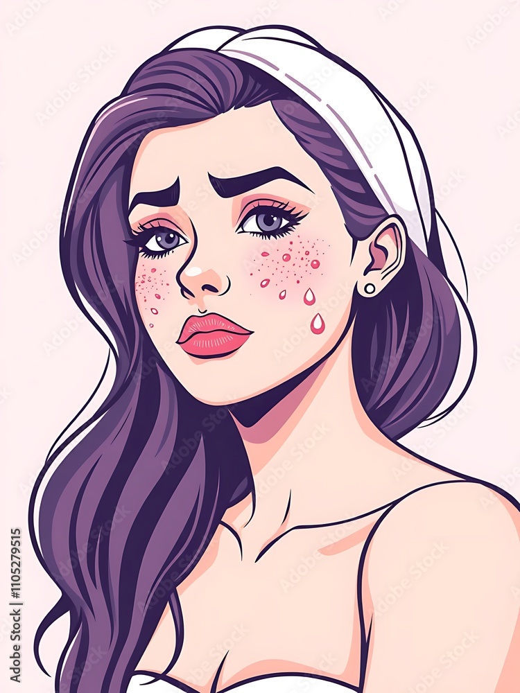 Sad Woman with Freckles, Hand-Drawn Illustration. AI Generated Sad Woman with Freckles, Hand-Drawn Illustration. AI Generated
