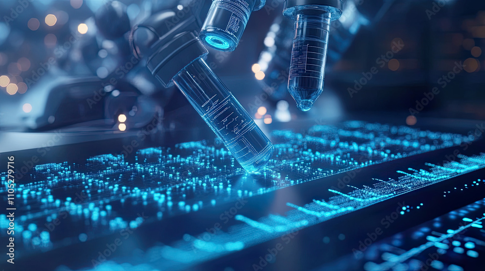 Biotechnology background blue human DNA structure molecule DNA. Medical, science and technology