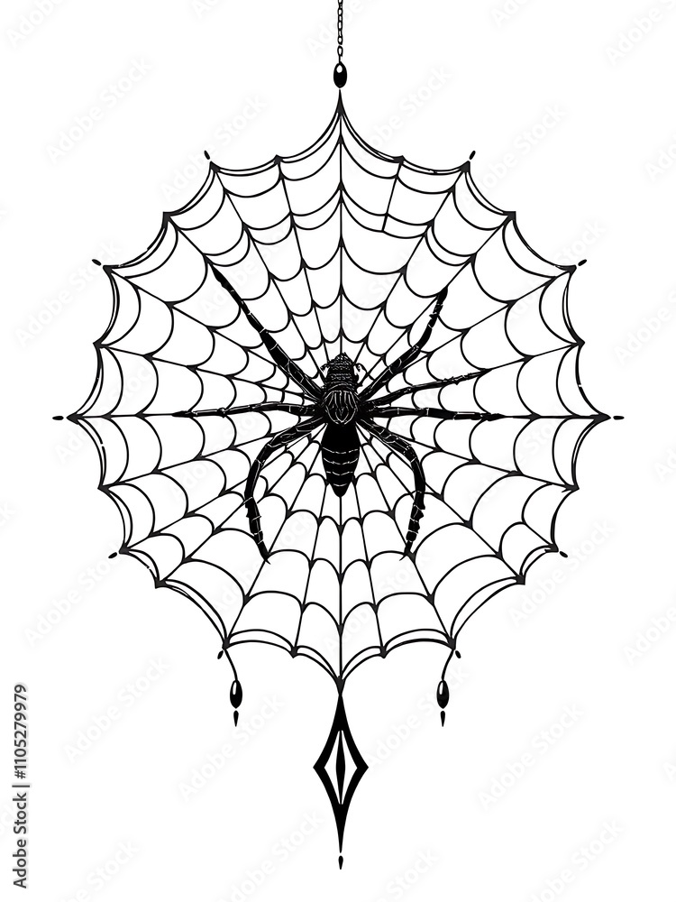 Obraz premium Elegant Hand-Drawn Illustration: Spider in Ornate Web, Halloween Decor. AI Generated