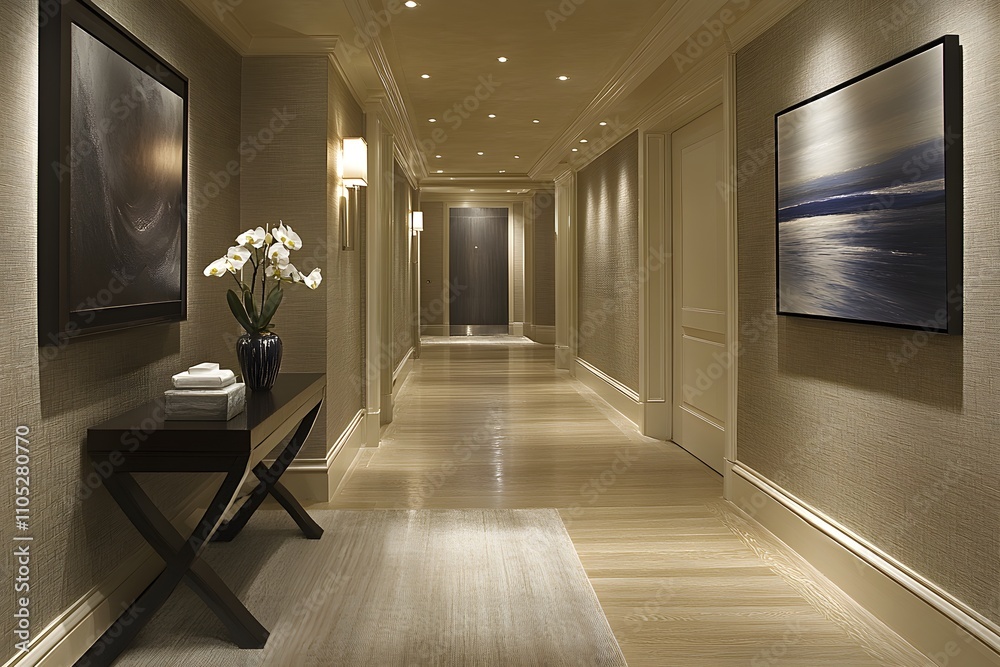 Obraz premium Stylish hallway with modern artwork