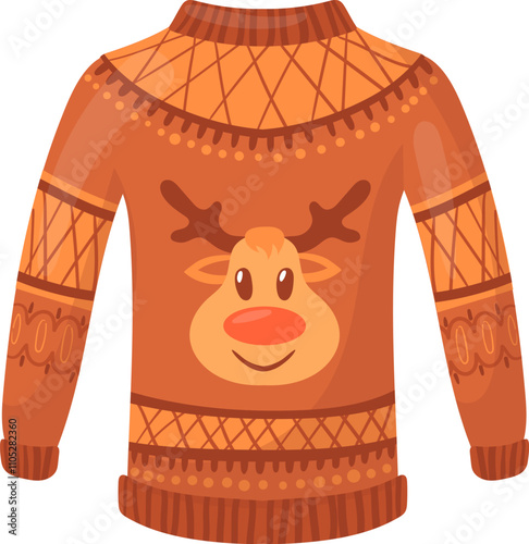 Deer pullover cartoon icon. Ugly christmas sweater
