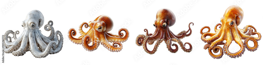 Set of an octopus, isolated on a transparent background. Set of an octopus, isolated on a transparent background.