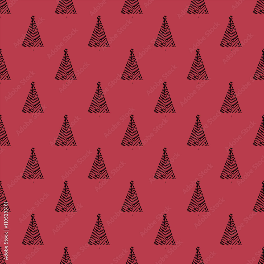 Seamless pattern with geometric minimal scandinavian Christmas tree doodle for decorative print, wrapping paper, greeting cards and fabric Seamless pattern with geometric minimal scandinavian Christmas tree doodle for decorative print, wrapping paper, greeting cards and fabric