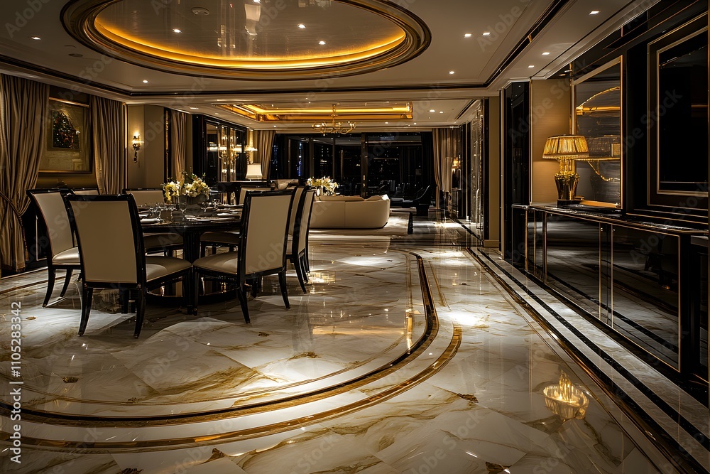 Elegant dining area with upholstered chairs Elegant dining area with upholstered chairs