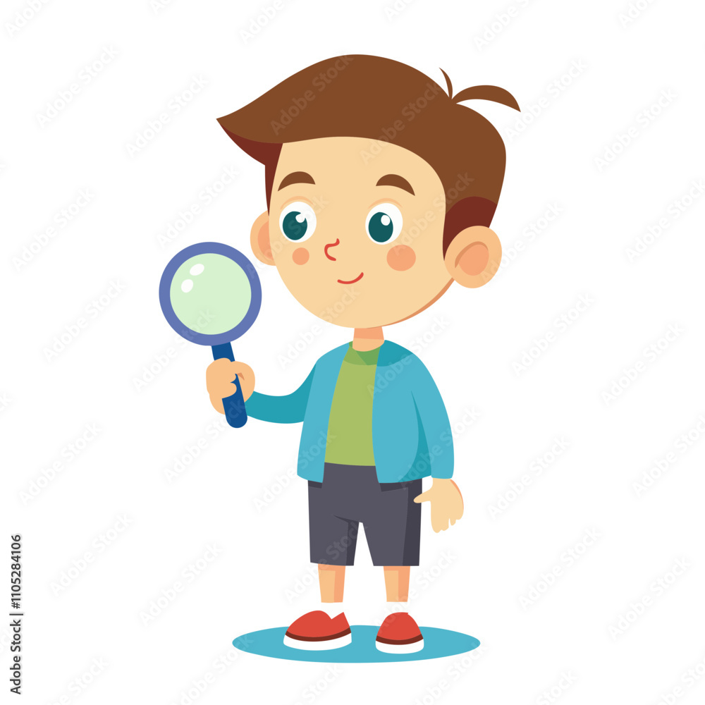 illustration of a boy with a magnifying glass. illustration of a boy with a magnifying glass.