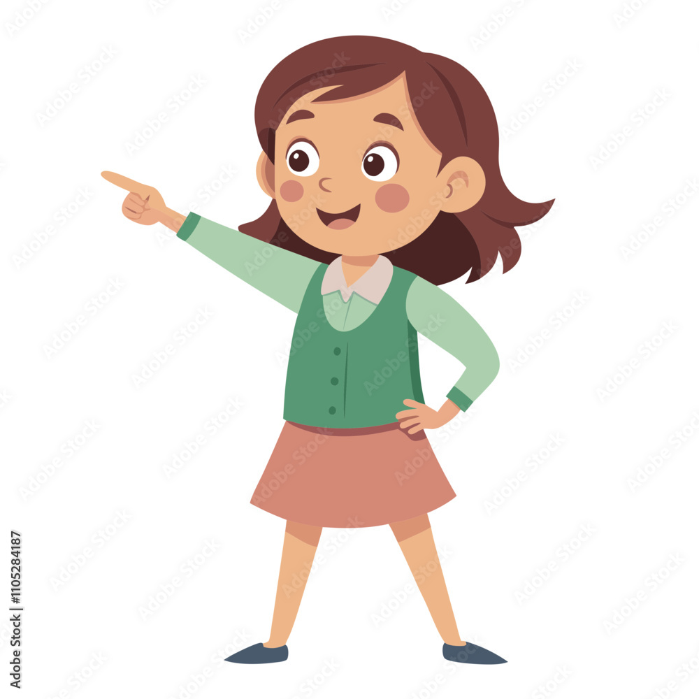illustration of a girl pointing finger illustration of a girl pointing finger
