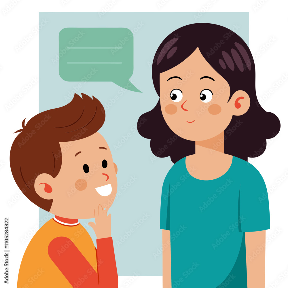 illustration of boy talking secret with mother. illustration of boy talking secret with mother.