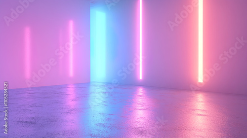 Wallpaper Mural Empty room Abstract neon light fluorescent Neon Lights glow studio background for product presentation Torontodigital.ca