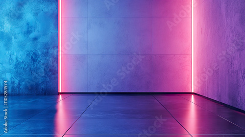 Empty room Abstract neon light fluorescent Neon Lights glow studio background for product presentation