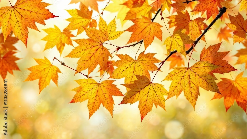 Autumn leaves on branches on a background with bokeh. Autumn leaves on branches on a background with bokeh.