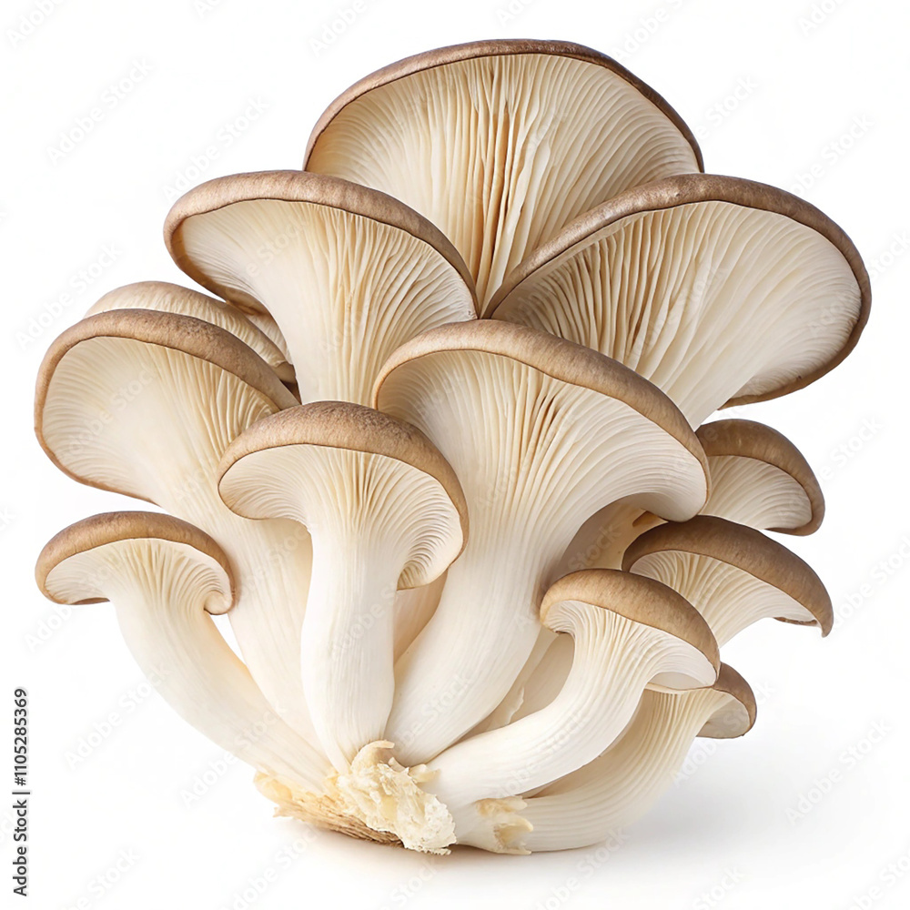 Oyster mushrooms isolated on a white background. A beautiful bunch of mushrooms. Oyster mushrooms isolated on a white background. A beautiful bunch of mushrooms.