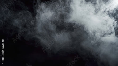 Dramatic smoke or fog effect in dark room on black background for product presentation