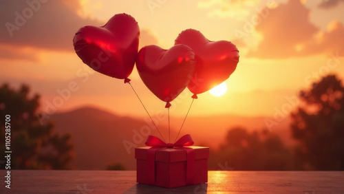A gift with a heart at sunset.