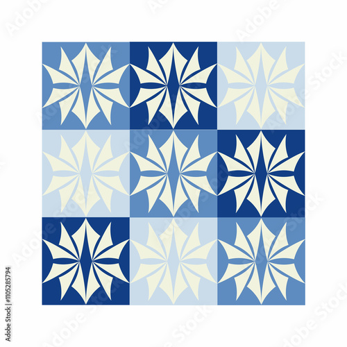 Blue Seamless vector pattern in traditional east style. Graceful and stylized crosses and stars. Beautiful patten lattice. Abstract ornament. Endless texture for textile design. Vector. photo