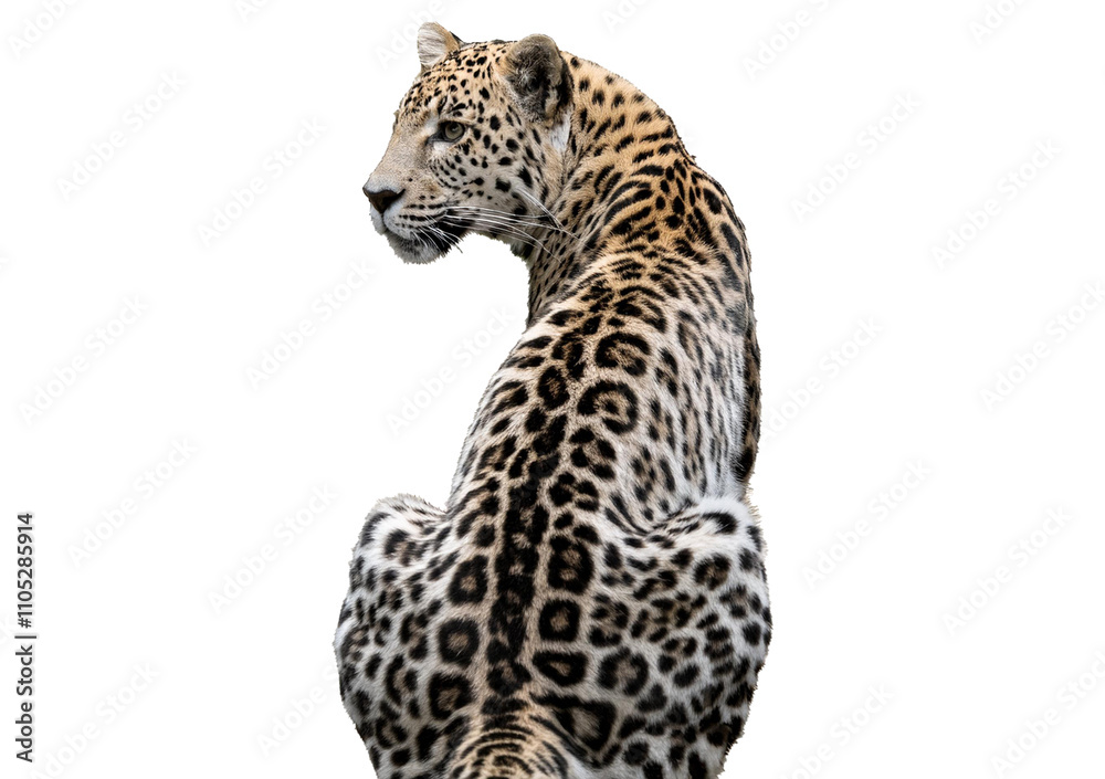 Spotted leopard looking ahead, isolated on transparent or white background Spotted leopard looking ahead, isolated on transparent or white background