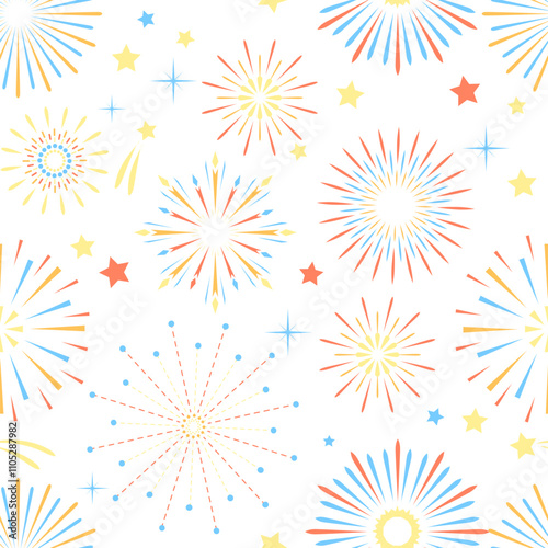 Fireworks pattern. Festival color sparks seamless print