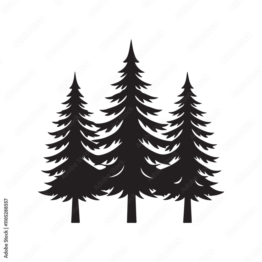 pine tree silhouette vector, black and white silhouette, vector and illustration isolated on white background, black and white pine tree silhouette vector, black and white silhouette, vector and illustration isolated on white background, black and white