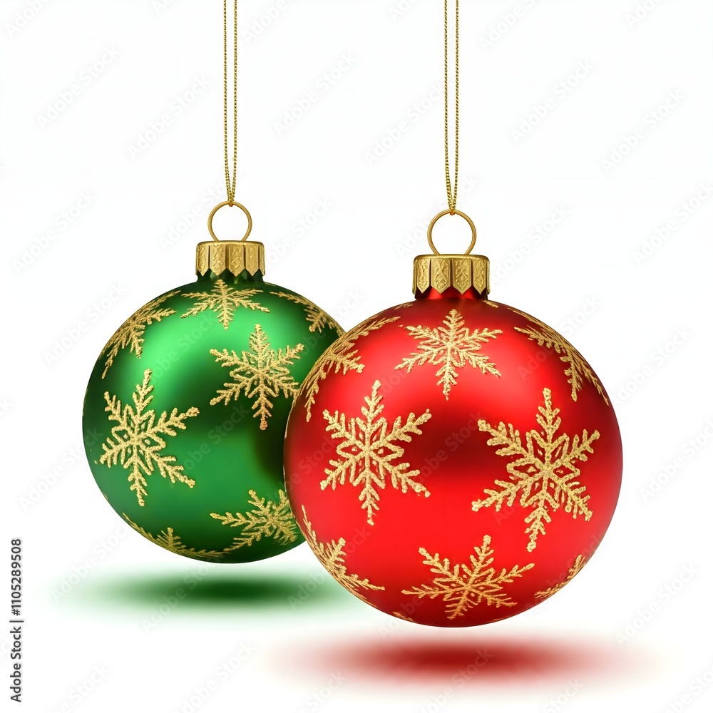 Elegant Red and Green Baubles on White Background, christmas balls on white background Elegant Red and Green Baubles on White Background, christmas balls on white background