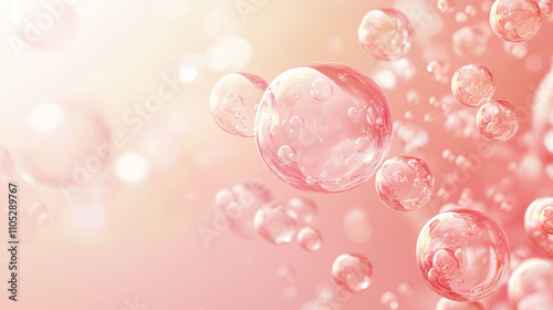 Pink Collagen bubbles Drops pink serum cream lotion drop into skin cells bubbles texture background