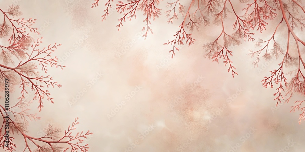 Elegant Coral Branches Frame on Soft Beige Background Elegant Coral Branches Frame on Soft Beige Background