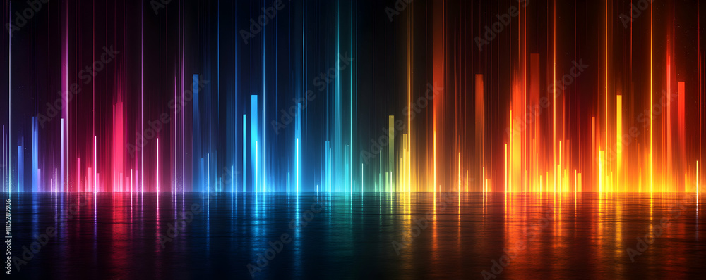 Vibrant Neon Lines Reflecting on Dark Water: Abstract 3D Background Vibrant Neon Lines Reflecting on Dark Water: Abstract 3D Background