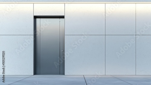 Sleek metal door with a white wall  focusing on a clean  minimalist aesthetic.