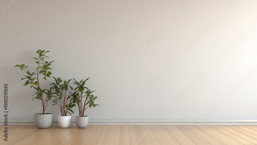 Minimalist interior with potted plants. Concept of modern home decor, calm, and nature. Minimalist interior with potted plants. Concept of modern home decor, calm, and nature.