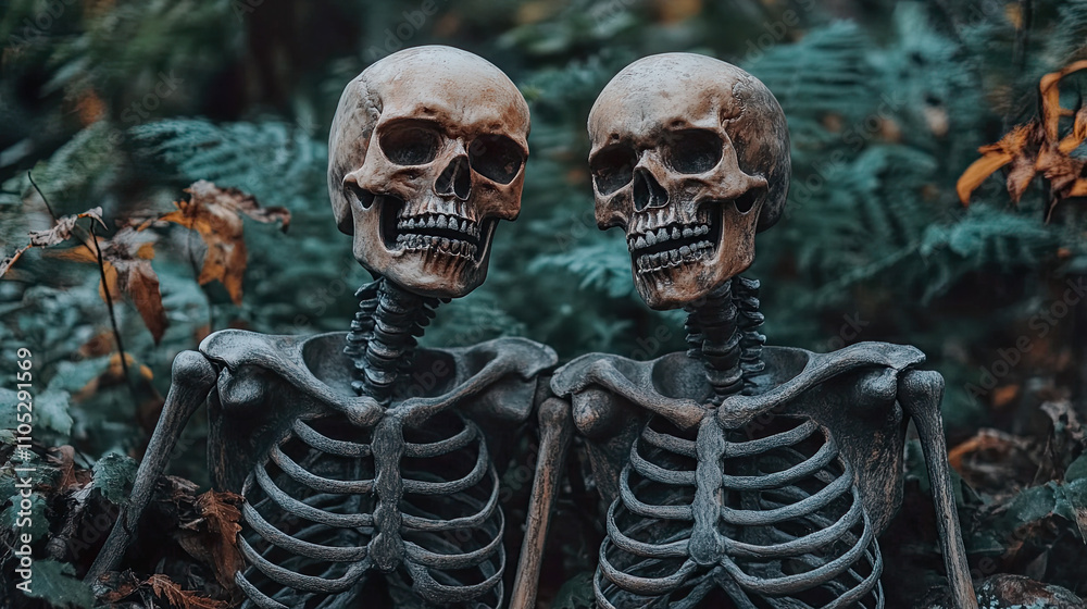 Scary spooky skeletons outside in Halloween Scary spooky skeletons outside in Halloween