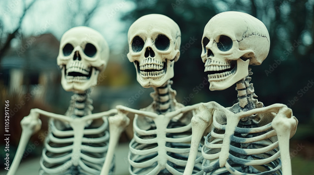 Scary spooky skeletons outside in Halloween Scary spooky skeletons outside in Halloween