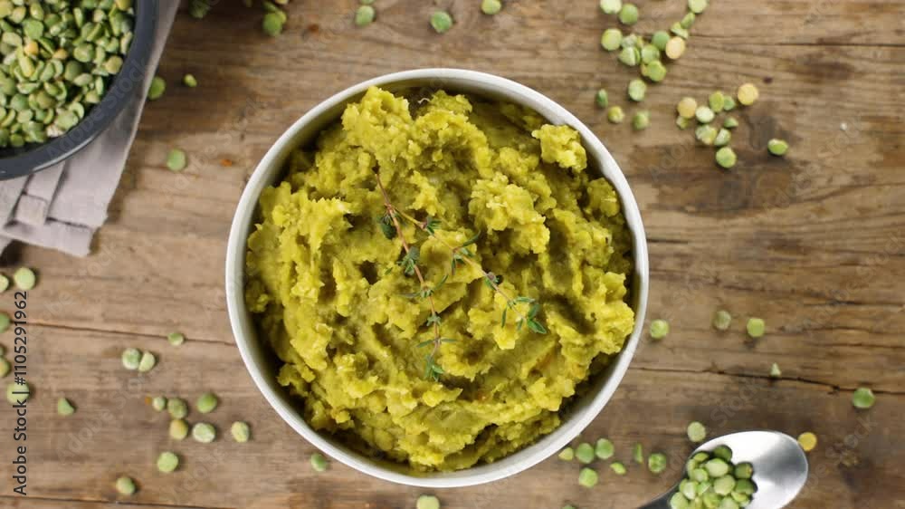 green pea puree with cream and herbs green pea puree with cream and herbs