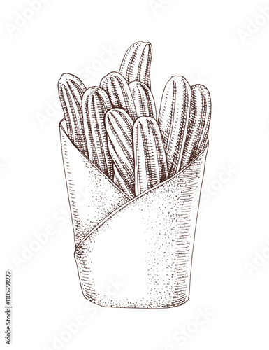 Churros mexican street food in a paper package