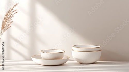 Wallpaper Mural Ceramic dinner set with subtle gold detailing, placed on a neutral backdrop  Torontodigital.ca