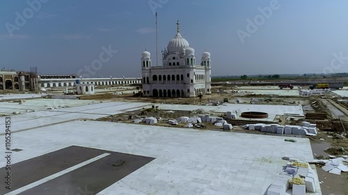 Kartarpur sahib gurdwara corridor Holy place for Sikhs community in Pakistan. Kartarpur-Narowal . Aerial view  photo