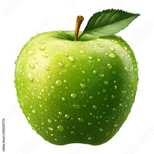 green apple with drops of water isolated