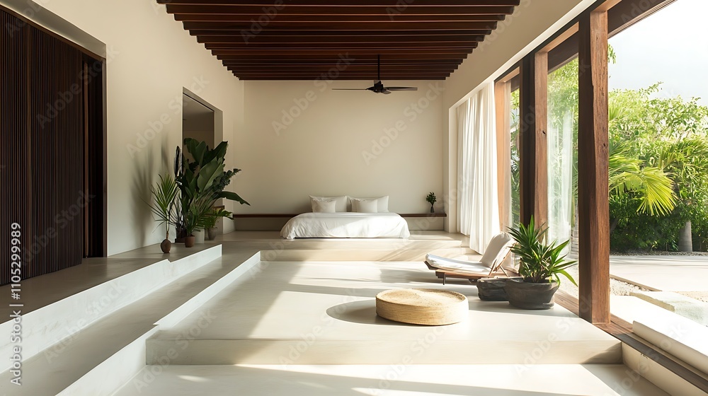 Minimalist Modern Bedroom With Tropical Views Minimalist Modern Bedroom With Tropical Views