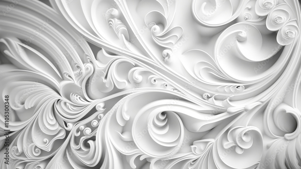 Intricate swirling patterns featuring monochrome abstract designs, detailed ornamental curves and a three-dimensional textured effect. Intricate swirling patterns featuring monochrome abstract designs, detailed ornamental curves and a three-dimensional textured effect.