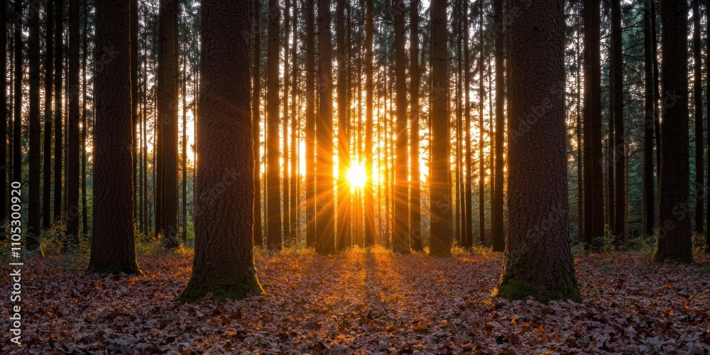 Obraz premium Sunrise forest scene nature landscape photography serene environment captivating viewpoint tranquil concept