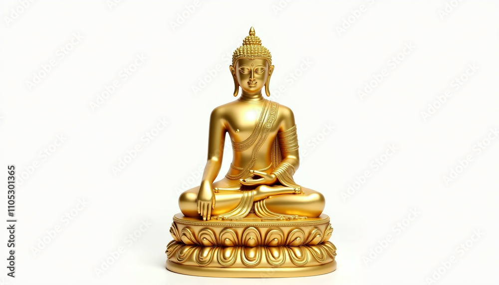 A golden Buddha statue in a meditative pose serene and peaceful isolated on a white background. A golden Buddha statue in a meditative pose serene and peaceful isolated on a white background.