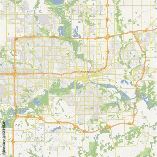 Map of Des Moines in Iowa in a normal road map style. Contains layered vector with roads water, parks, etc.