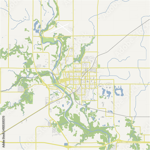 Map of Fort Dodge in Iowa in a normal road map style. Contains layered vector with roads water, parks, etc.
