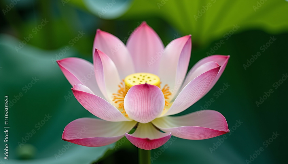 Pink lotus flower in vibrant detail against green background. Pink lotus flower in vibrant detail against green background.